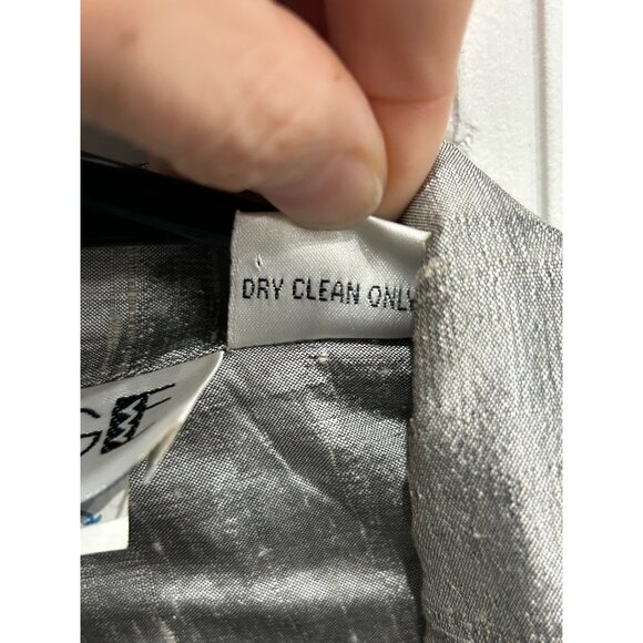 Anage Womens Silver Silk Embroidered Jacket Black Floral Design Sz Large - Picture 6 of 8